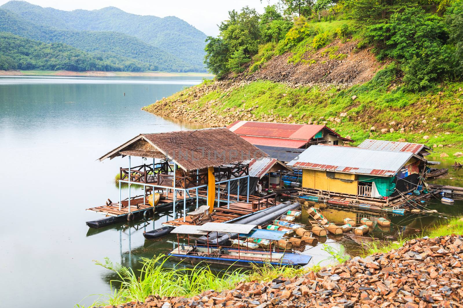 Floating house in sangklaburi, kanchanaburi province, thailand