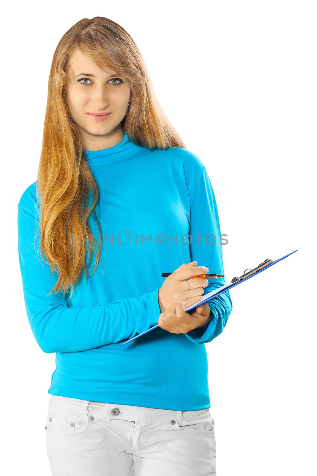 a young girl with clipboard