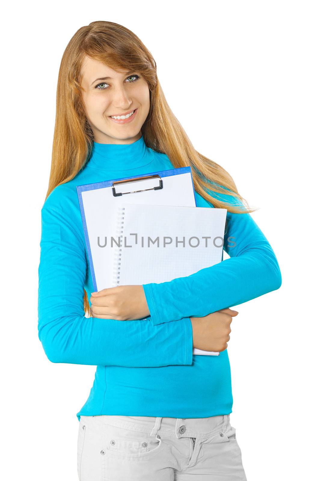 a young girl holding clipboard and notepad by mihalec