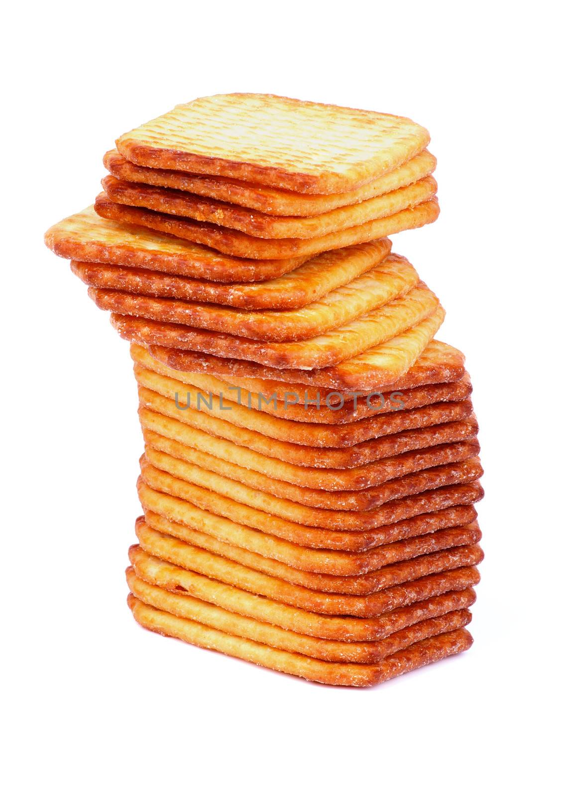 Stack of Crispy Crackers isolated on white background