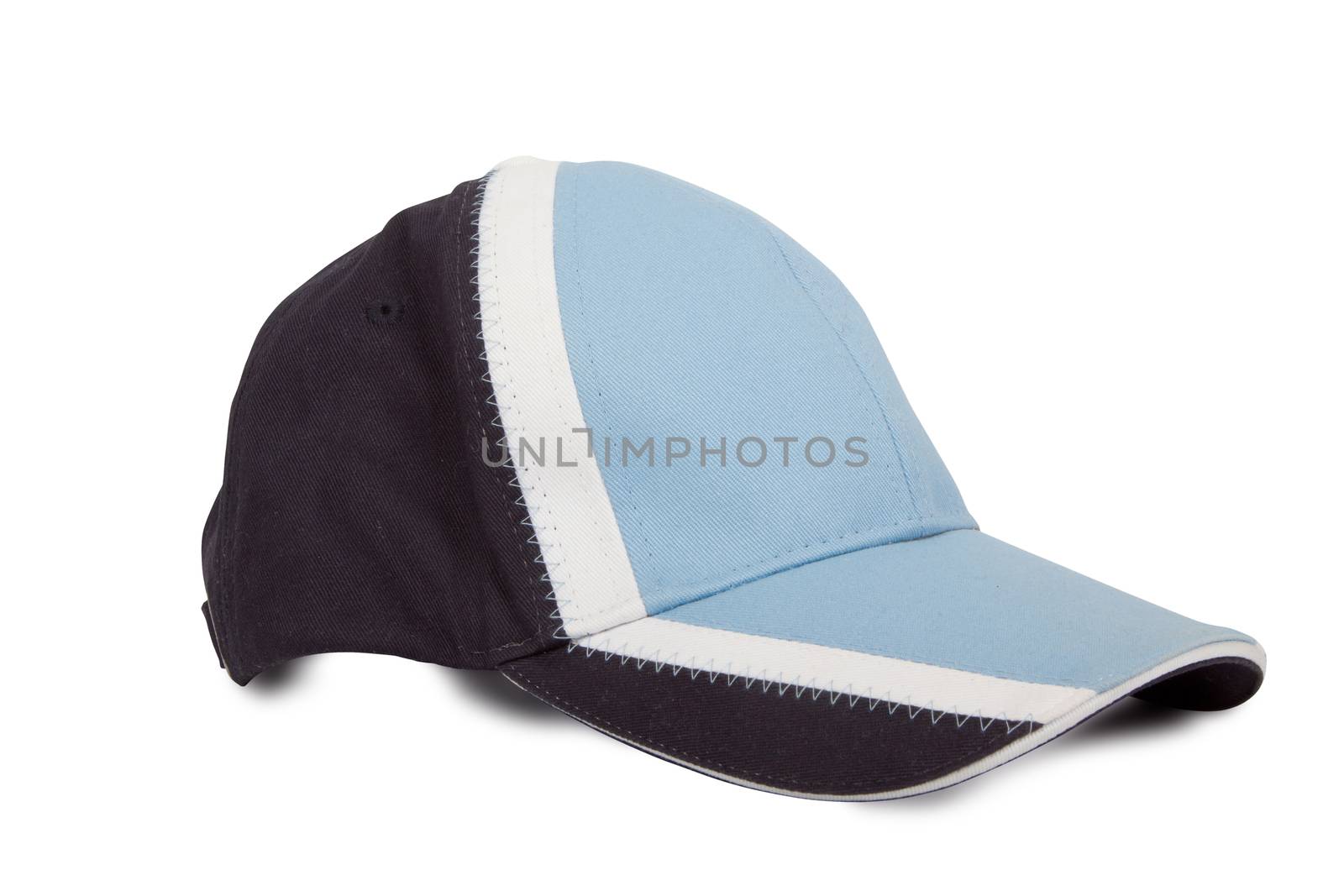 light blue baseball cap with blue and white colors