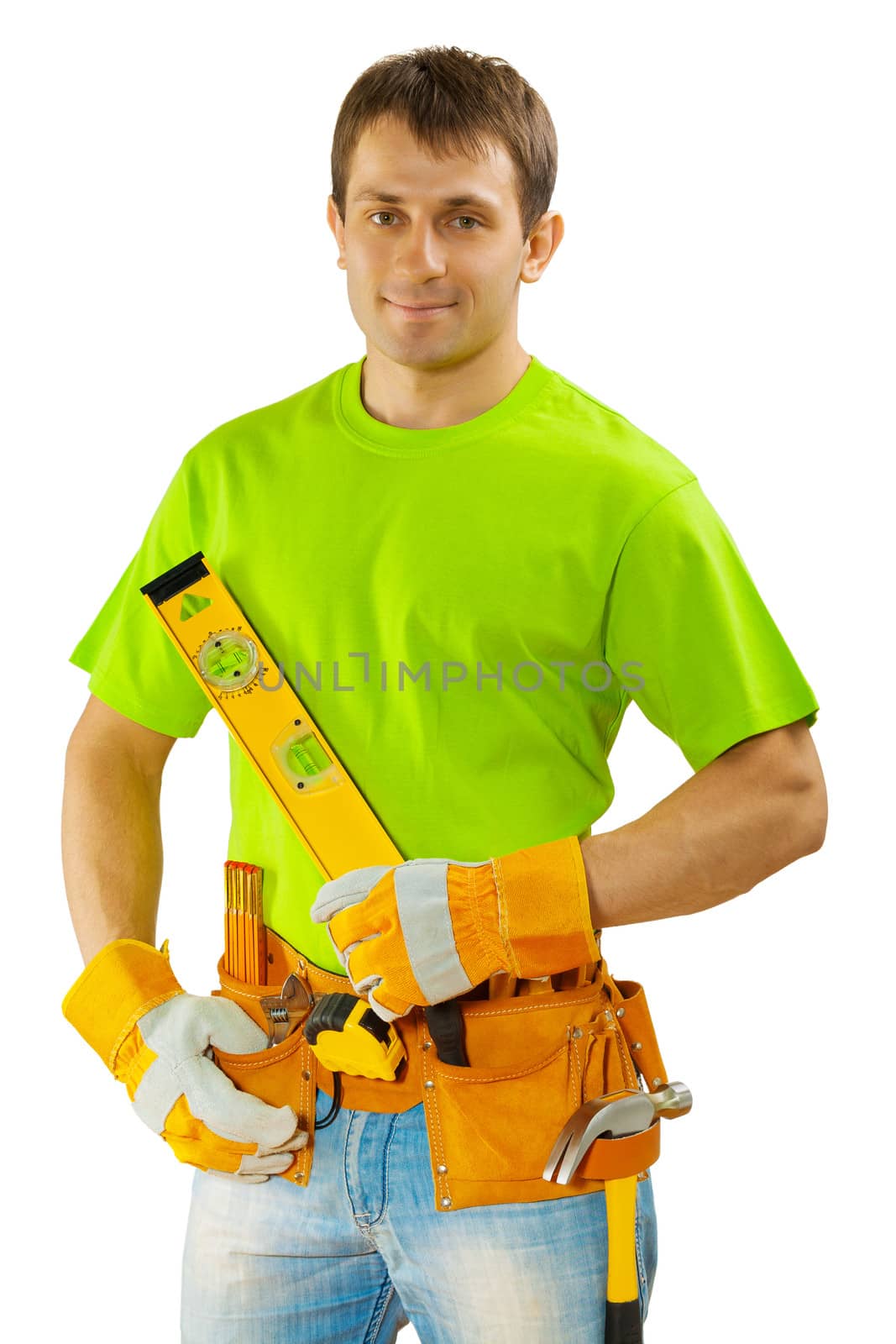 construction worker in green t-shirt by mihalec