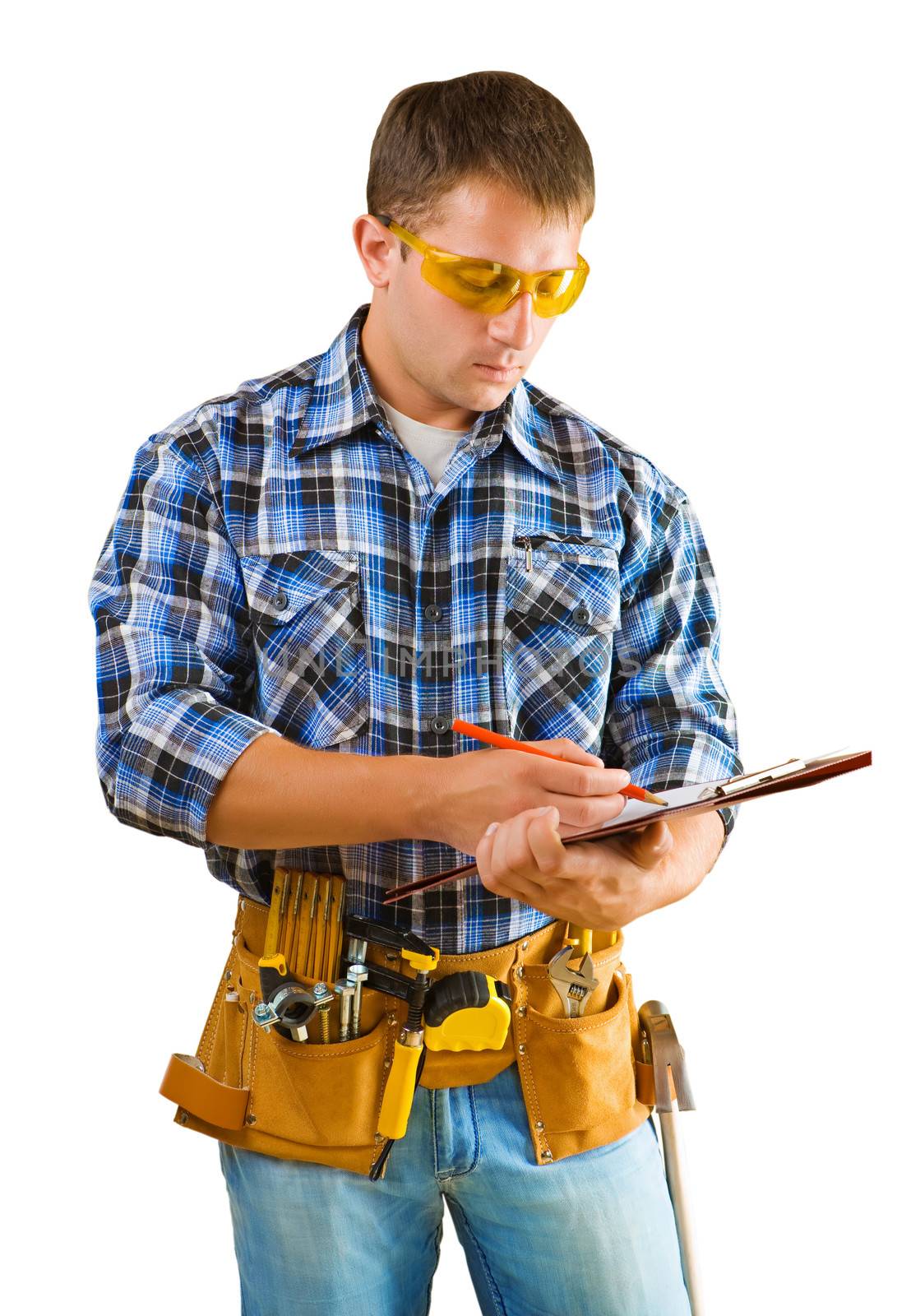 construction worker writing in paperclip by mihalec