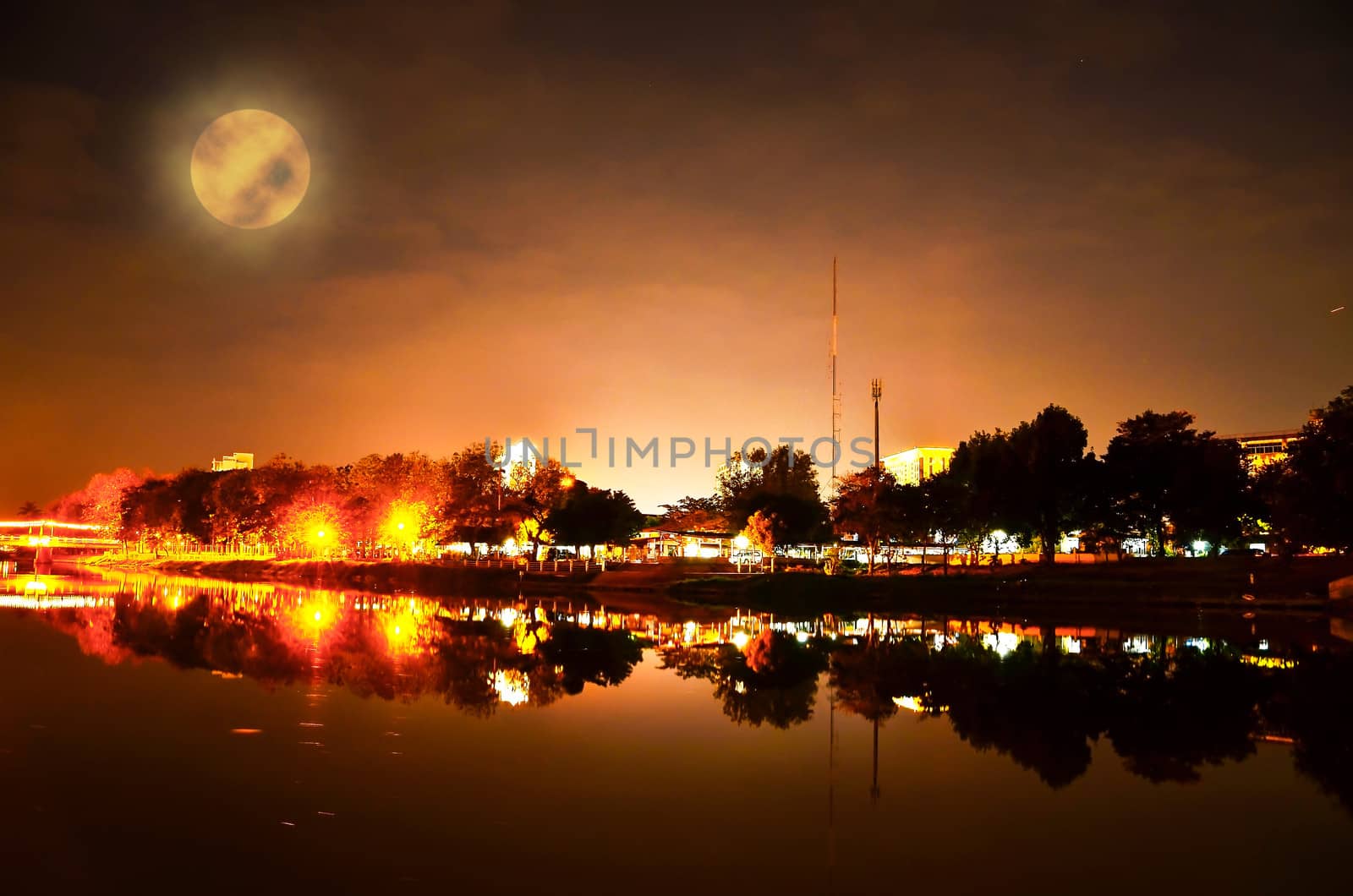 Ping River at night on full moon