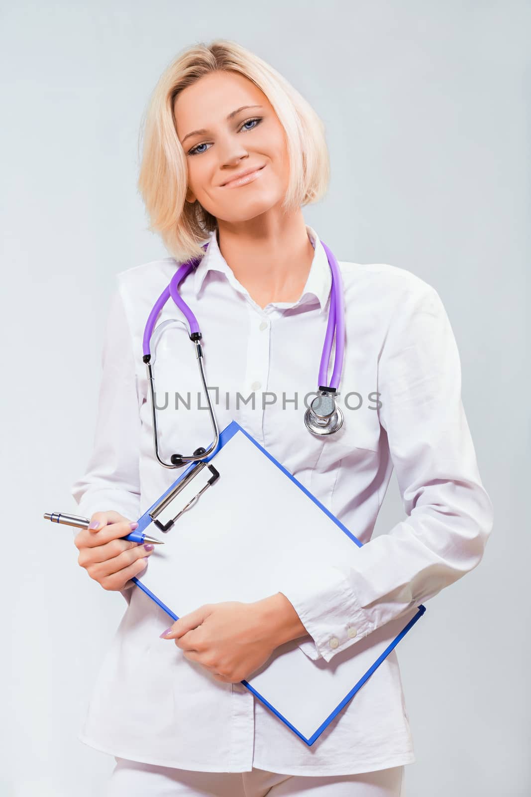 female doctor with a clipboard