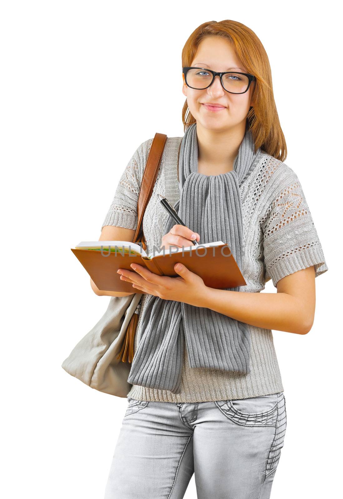 hipster girl writing in notepad by mihalec