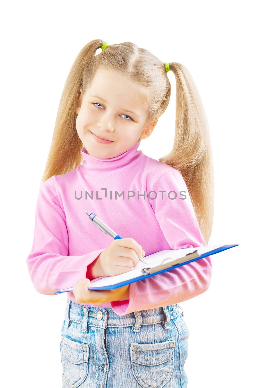 schoolgirl with ballpoint pen and paperclip by mihalec