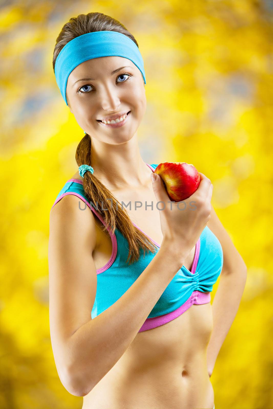 a girl eating an apple by mihalec