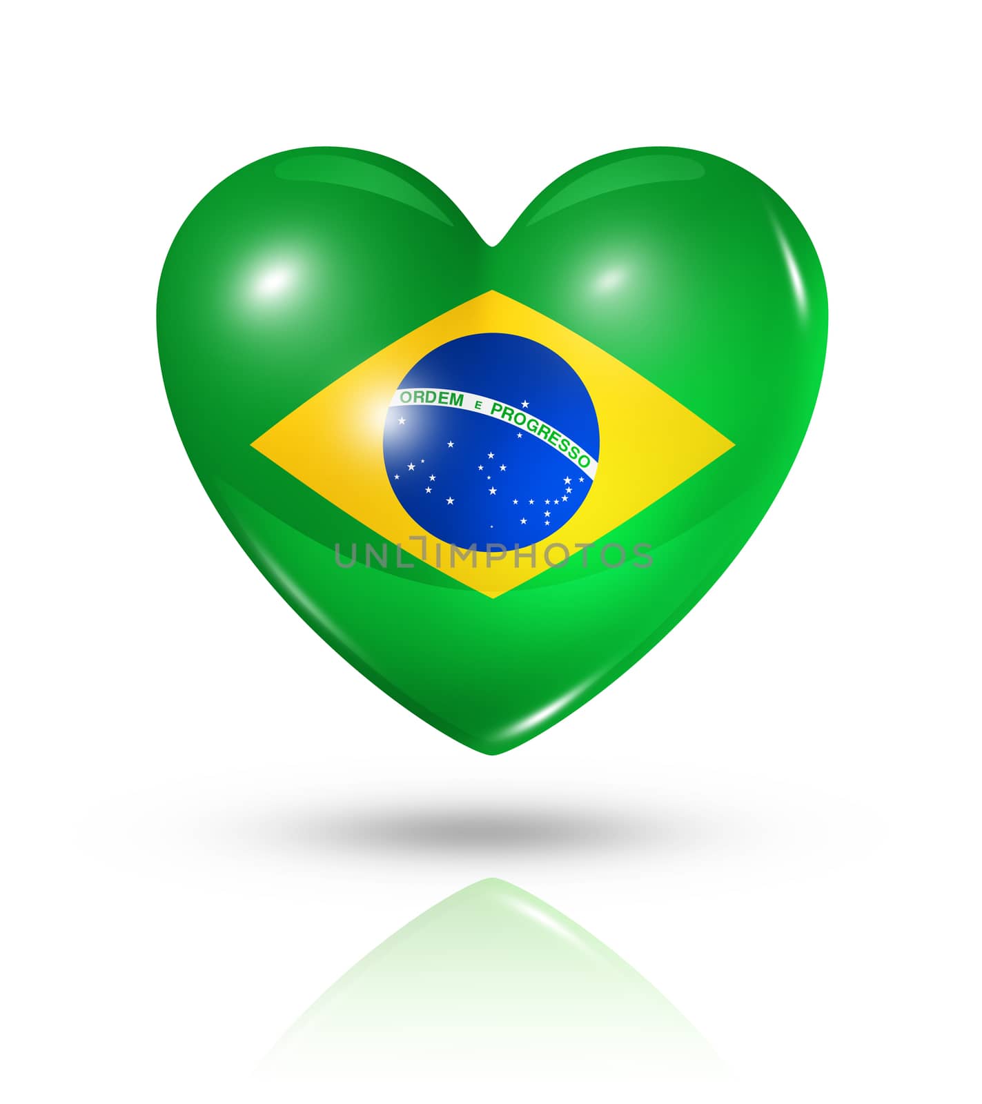 Love Brazil symbol. 3D heart flag icon isolated on white with clipping path