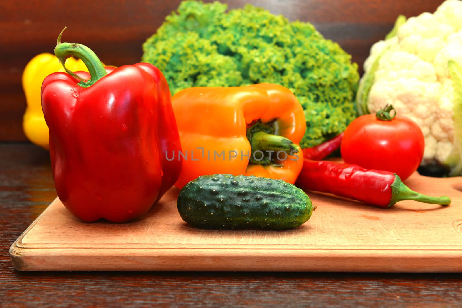 Set of fresh vegetables on the kitchen table