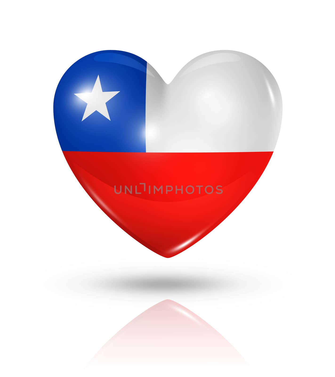 Love Chile symbol. 3D heart flag icon isolated on white with clipping path
