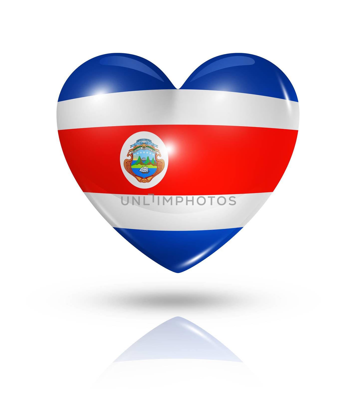 Love Costa Rica symbol. 3D heart flag icon isolated on white with clipping path
