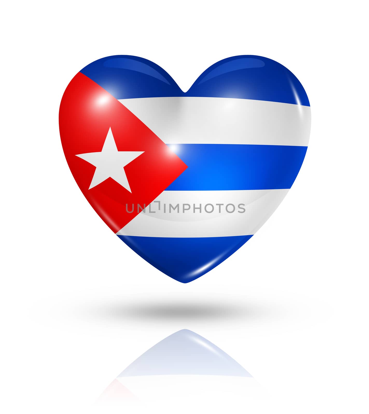 Love Cuba symbol. 3D heart flag icon isolated on white with clipping path