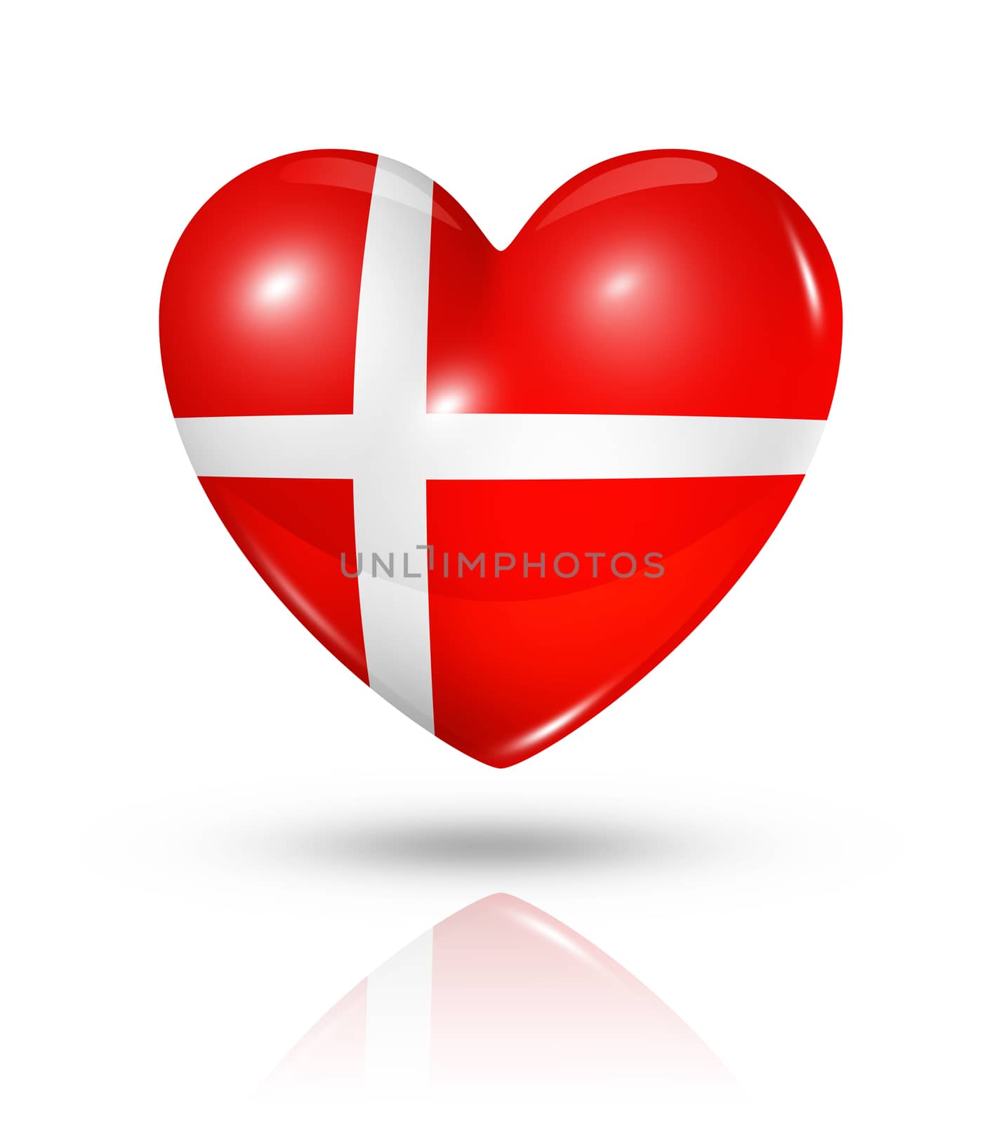 Love Denmark symbol. 3D heart flag icon isolated on white with clipping path