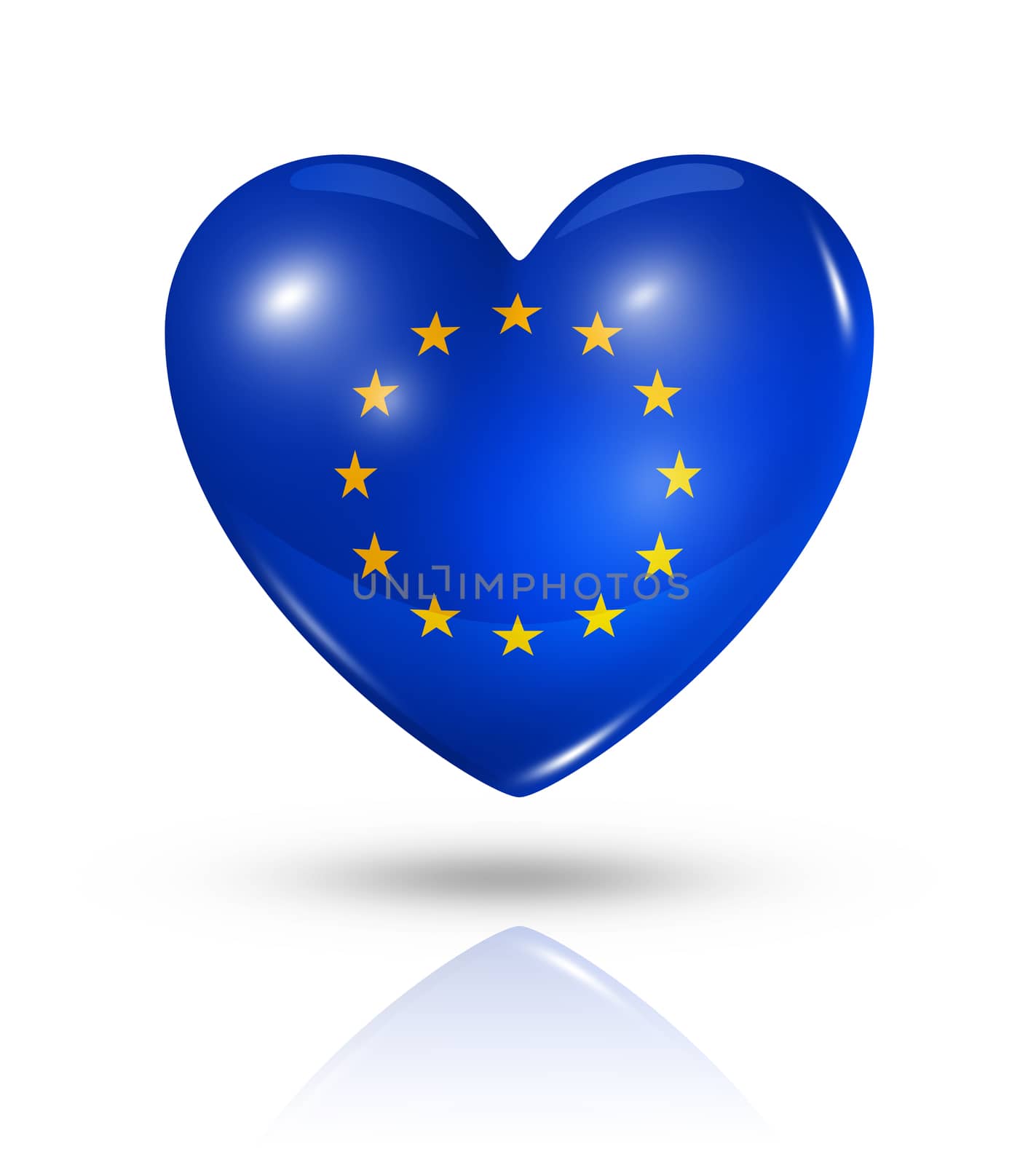 Love European union symbol. 3D heart flag icon isolated on white with clipping path