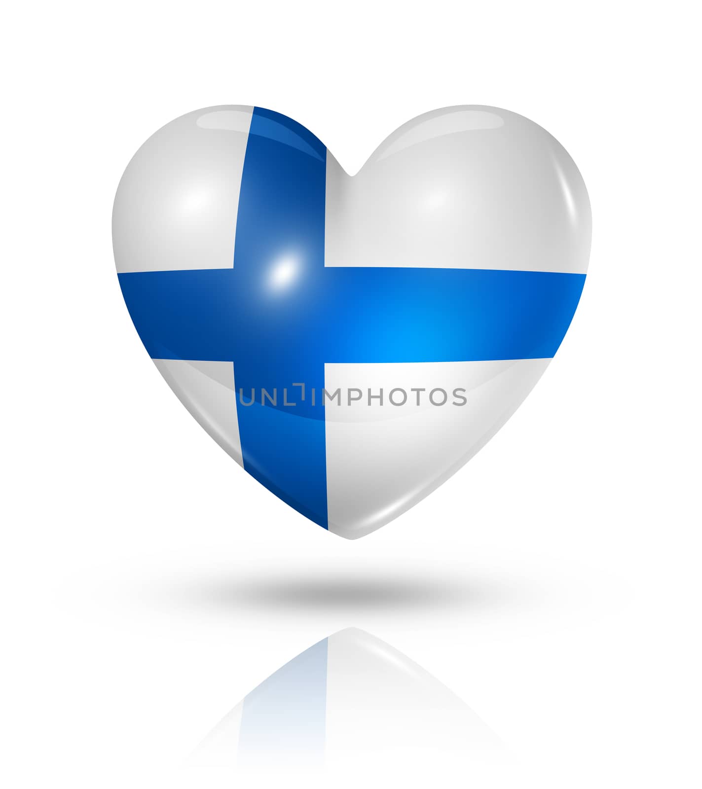 Love Finland symbol. 3D heart flag icon isolated on white with clipping path