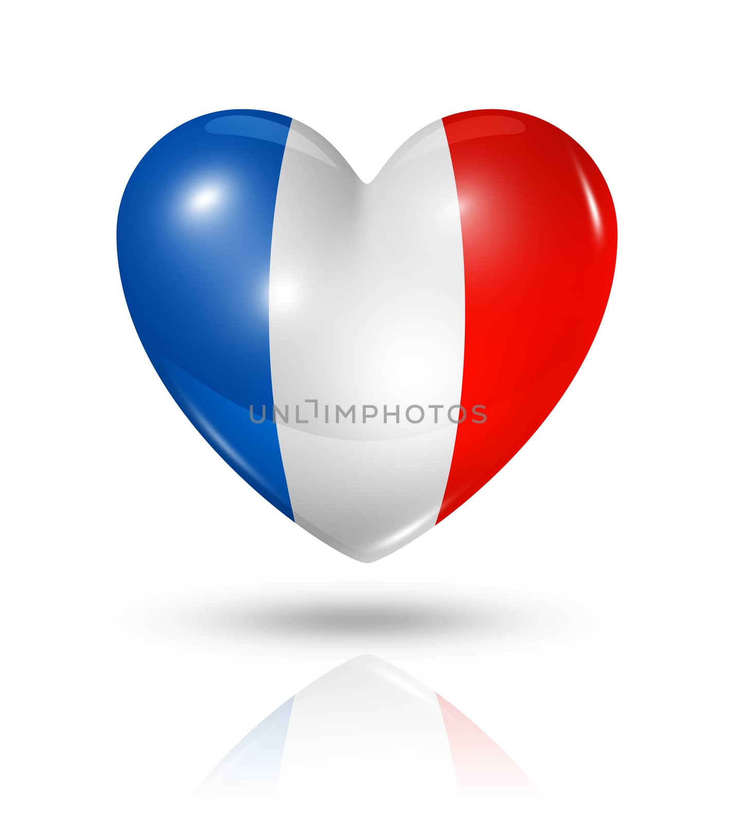 Love France symbol. 3D heart flag icon isolated on white with clipping path