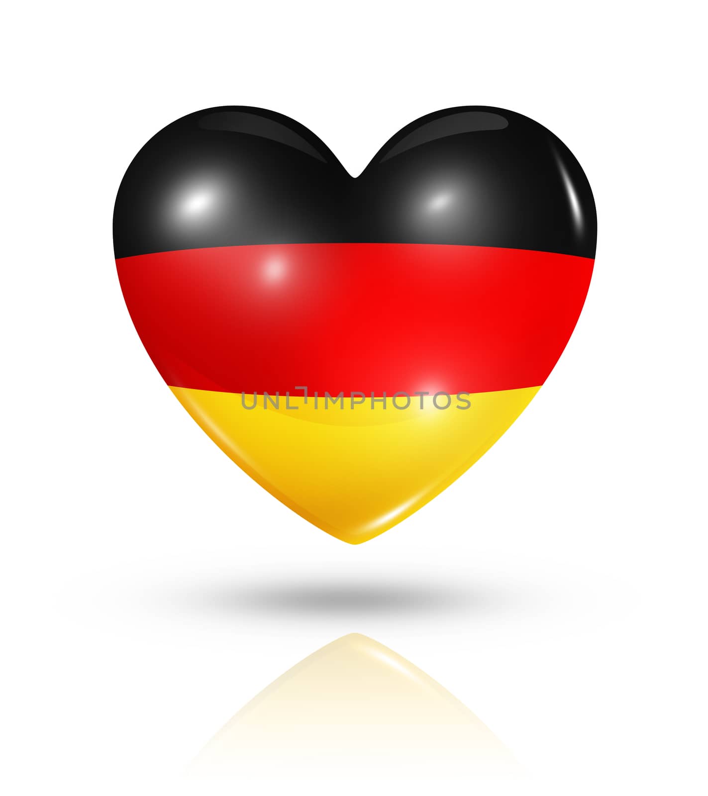 Love Germany symbol. 3D heart flag icon isolated on white with clipping path