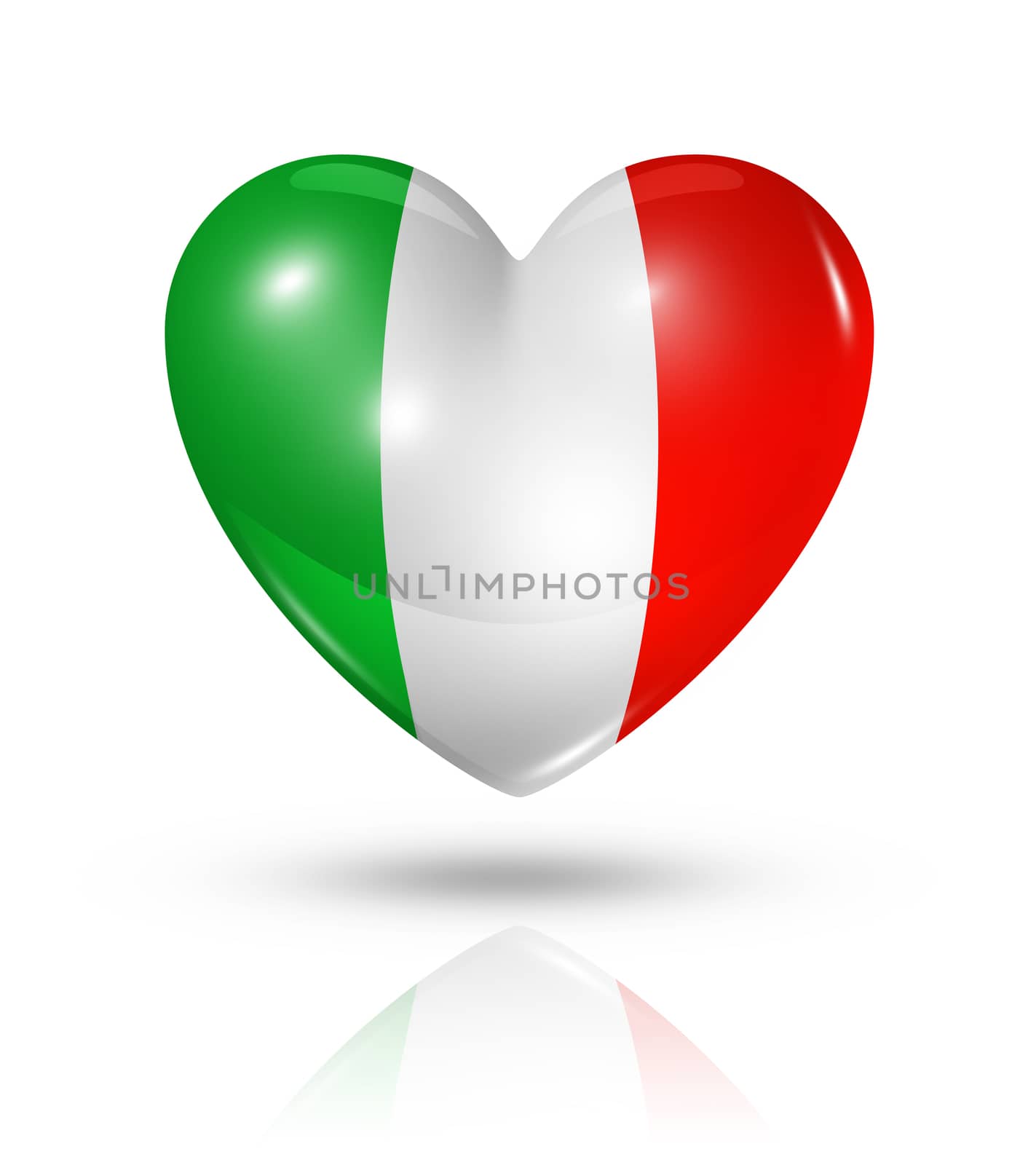 Love Italy symbol. 3D heart flag icon isolated on white with clipping path