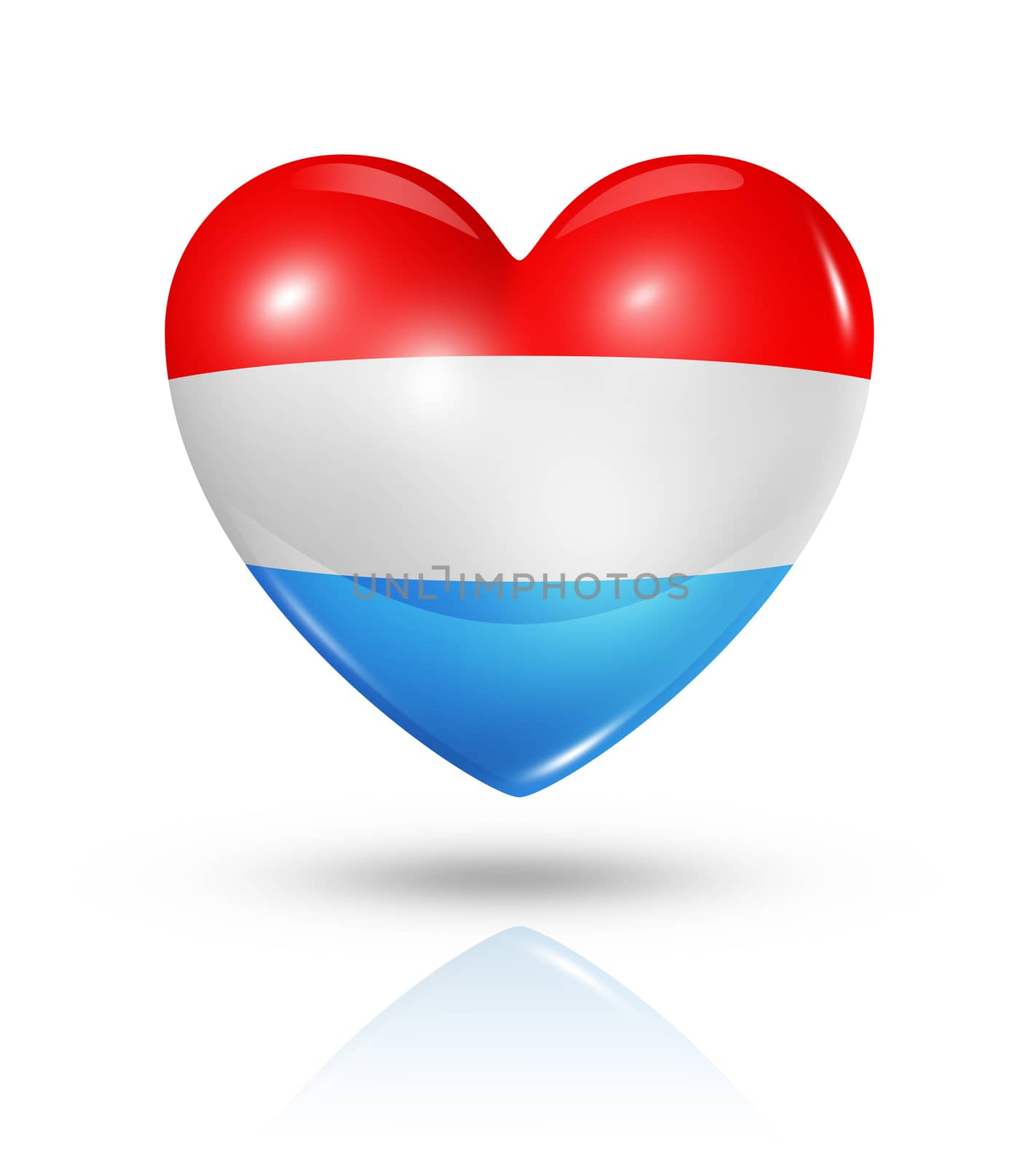 Love Luxembourg symbol. 3D heart flag icon isolated on white with clipping path