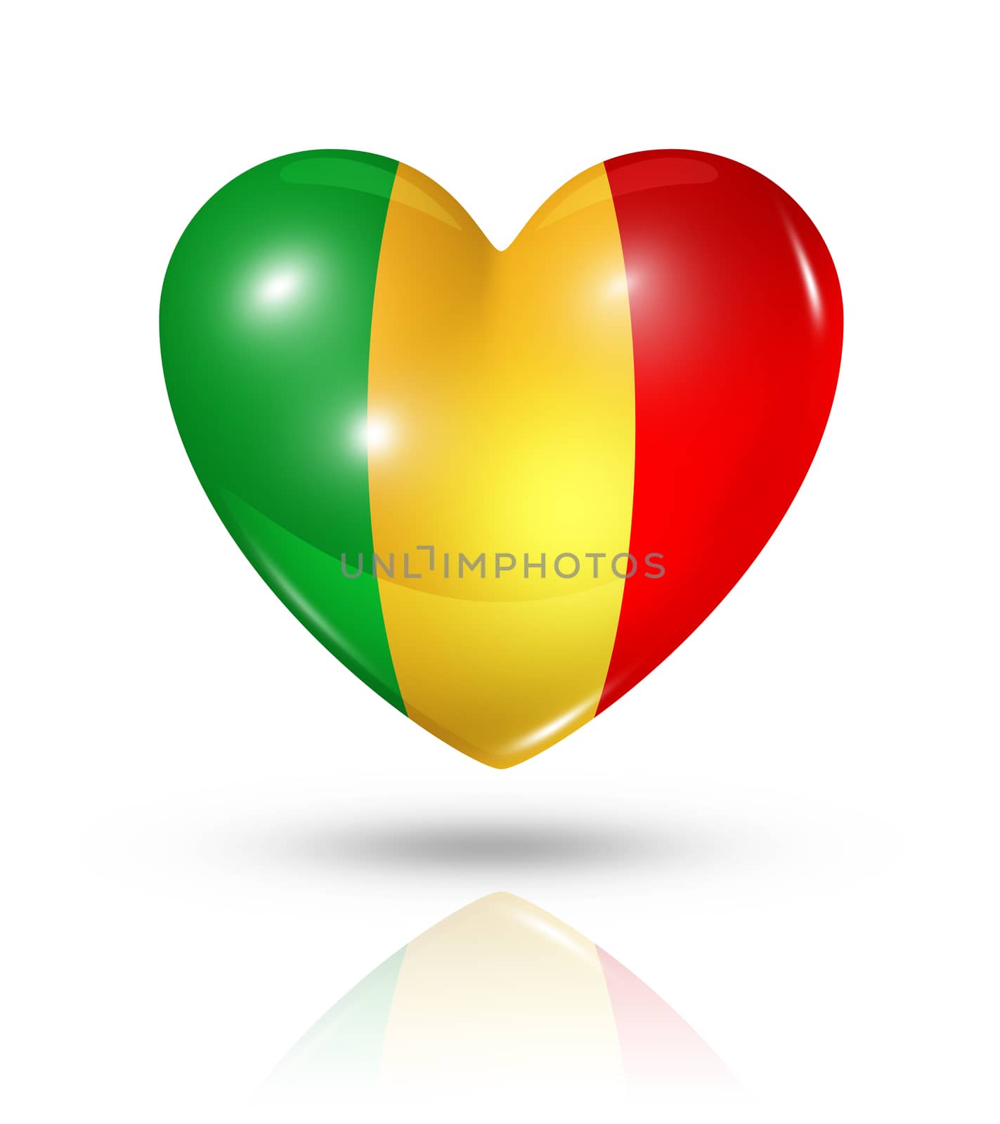 Love Mali symbol. 3D heart flag icon isolated on white with clipping path