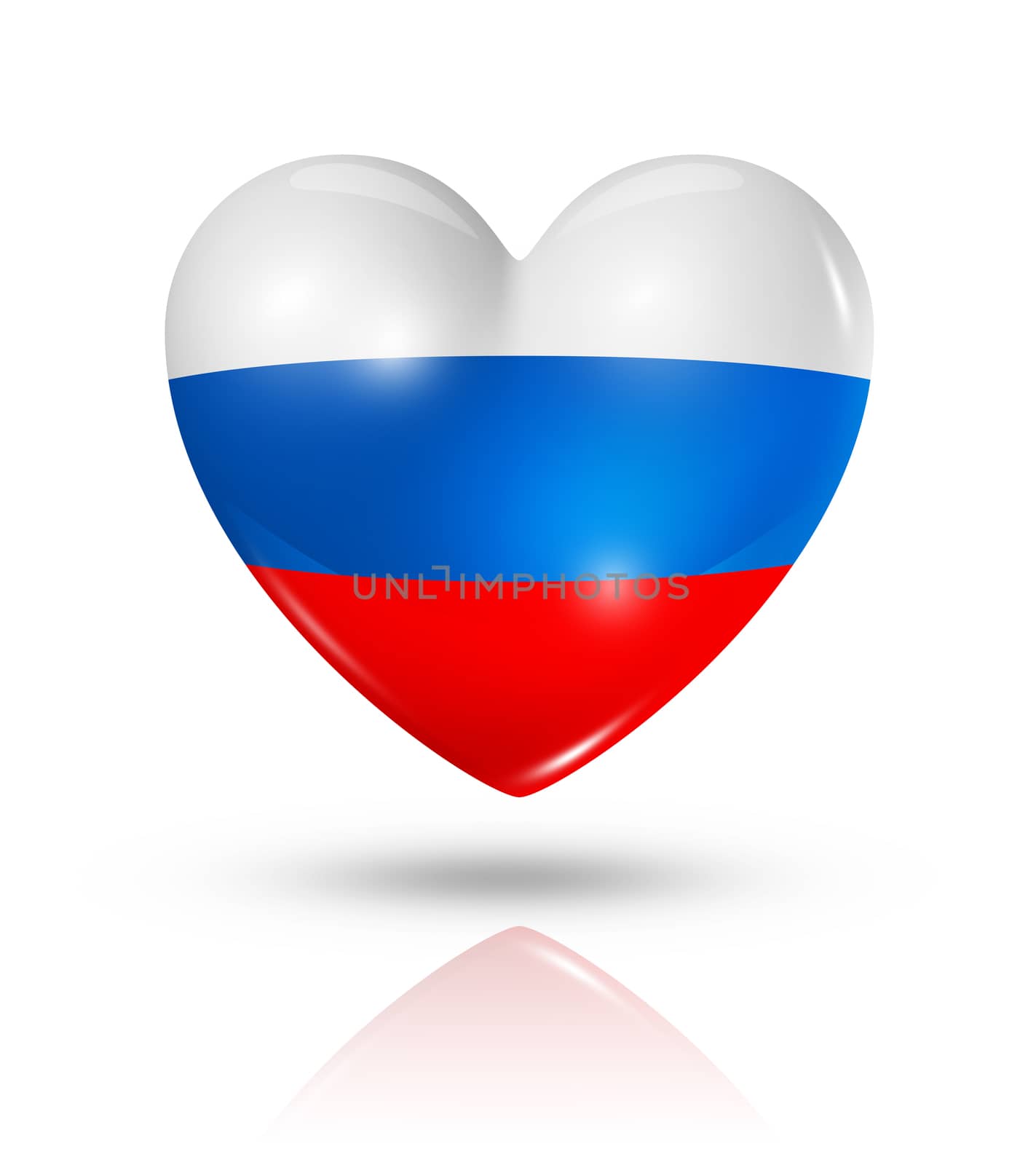 Love Russia symbol. 3D heart flag icon isolated on white with clipping path