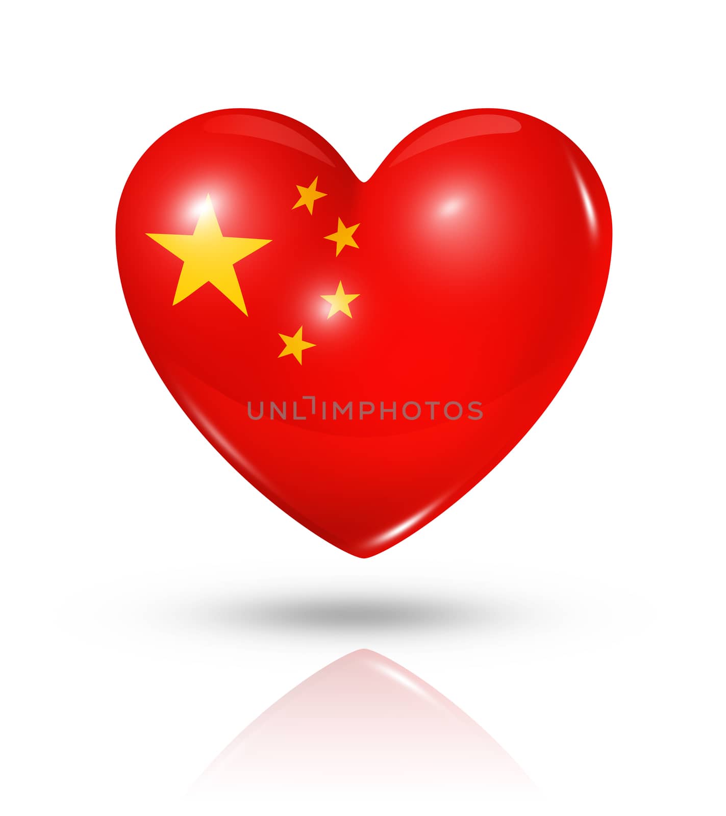 Love China symbol. 3D heart flag icon isolated on white with clipping path