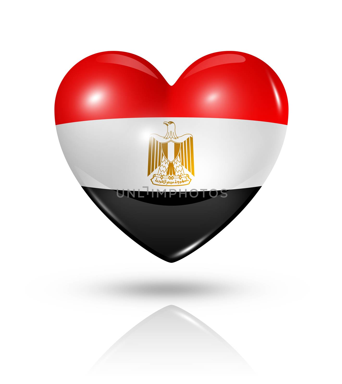 Love Egypt symbol. 3D heart flag icon isolated on white with clipping path