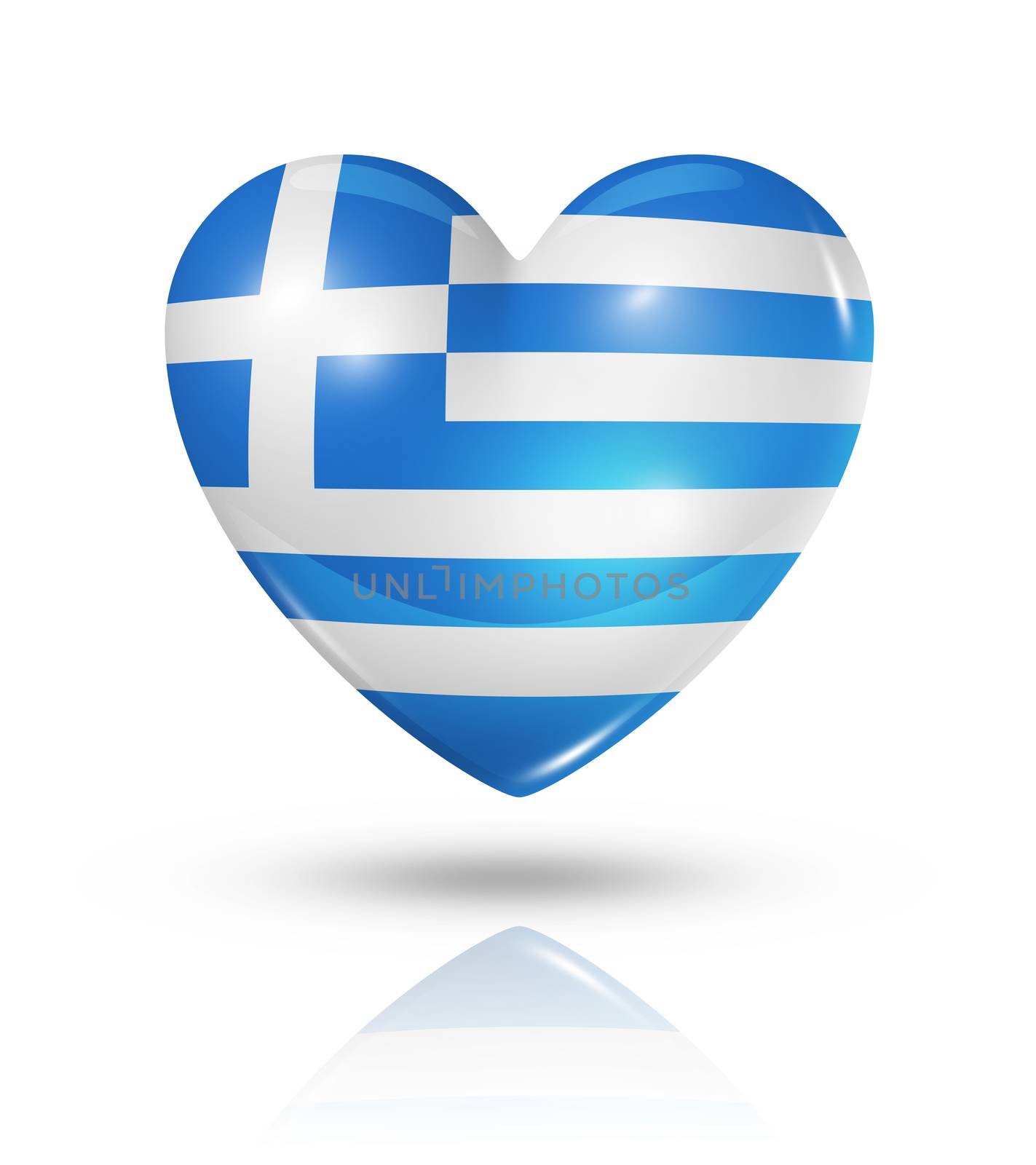 Love Greece symbol. 3D heart flag icon isolated on white with clipping path