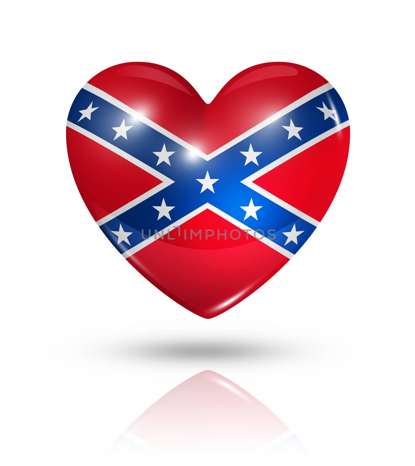 Love confederate symbol. 3D heart flag icon isolated on white with clipping path