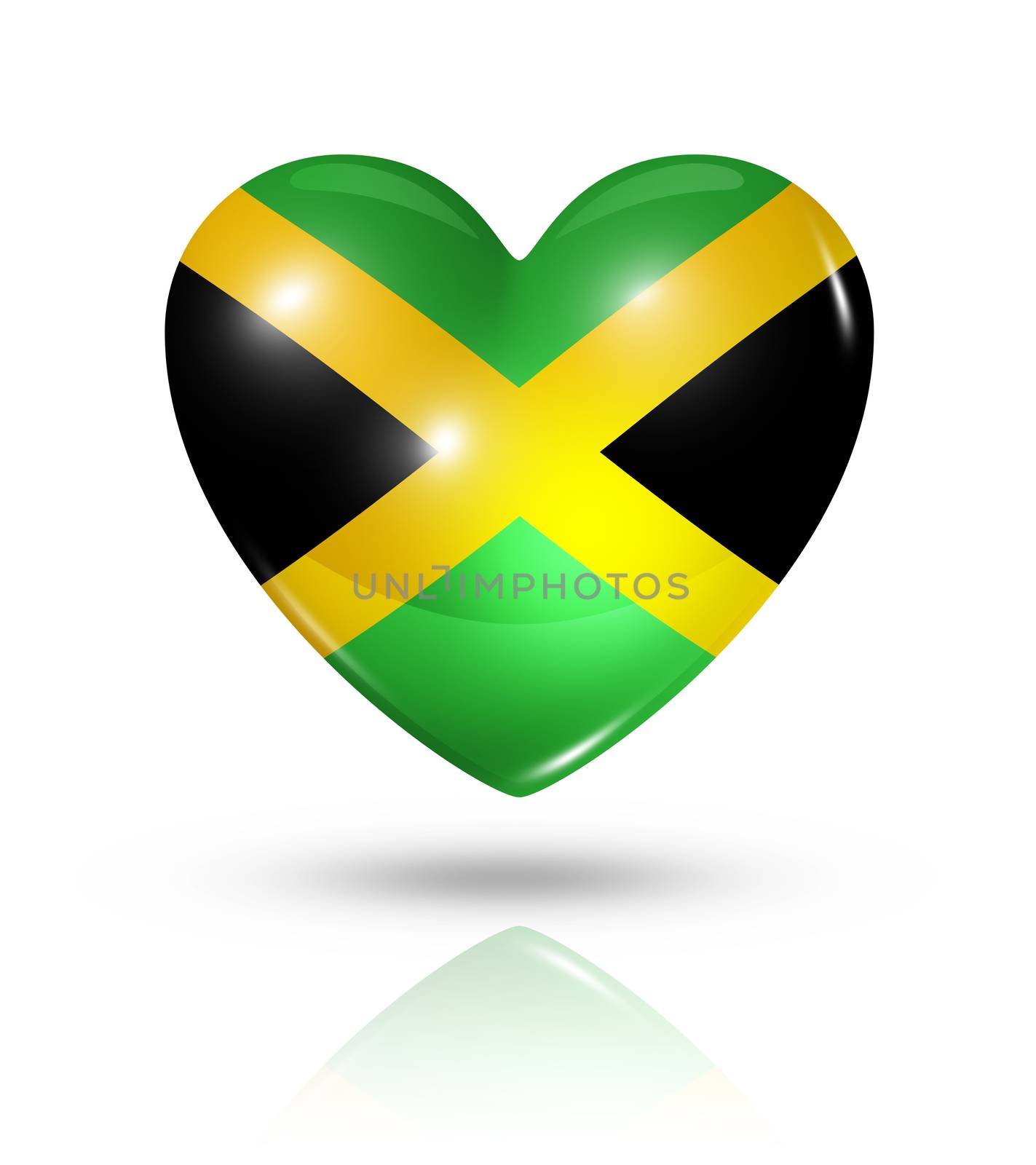 Love Jamaica symbol. 3D heart flag icon isolated on white with clipping path