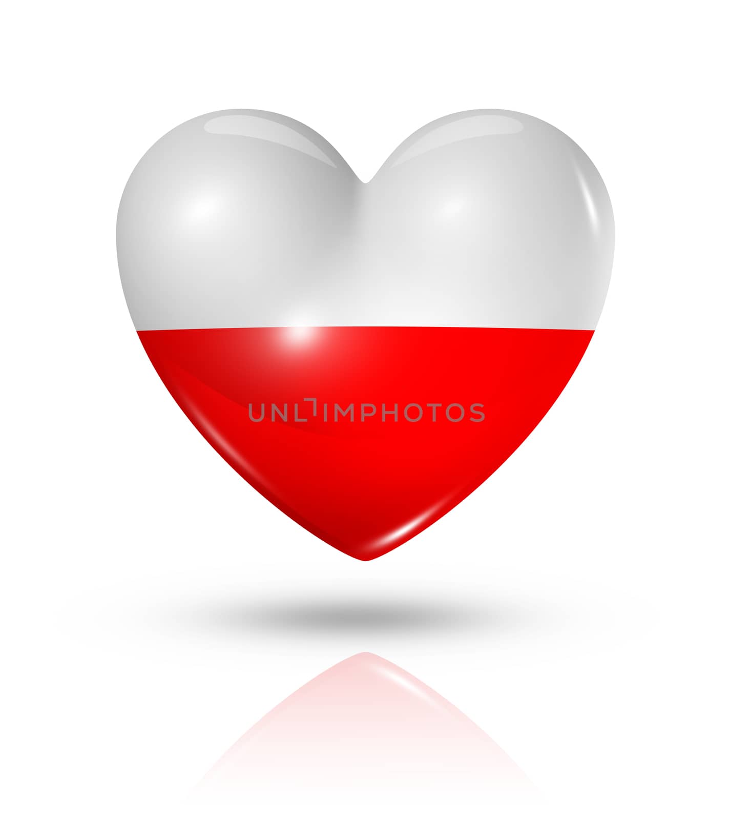 Love Poland symbol. 3D heart flag icon isolated on white with clipping path