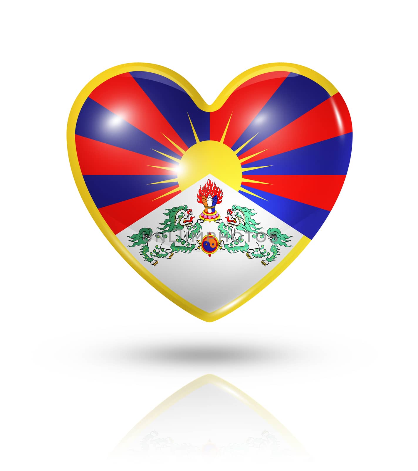 Love Tibet symbol. 3D heart flag icon isolated on white with clipping path