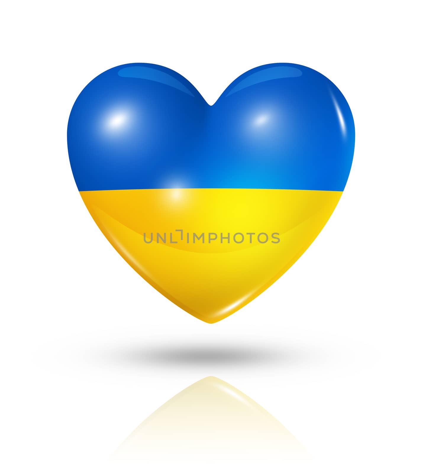 Love Ukraine symbol. 3D heart flag icon isolated on white with clipping path