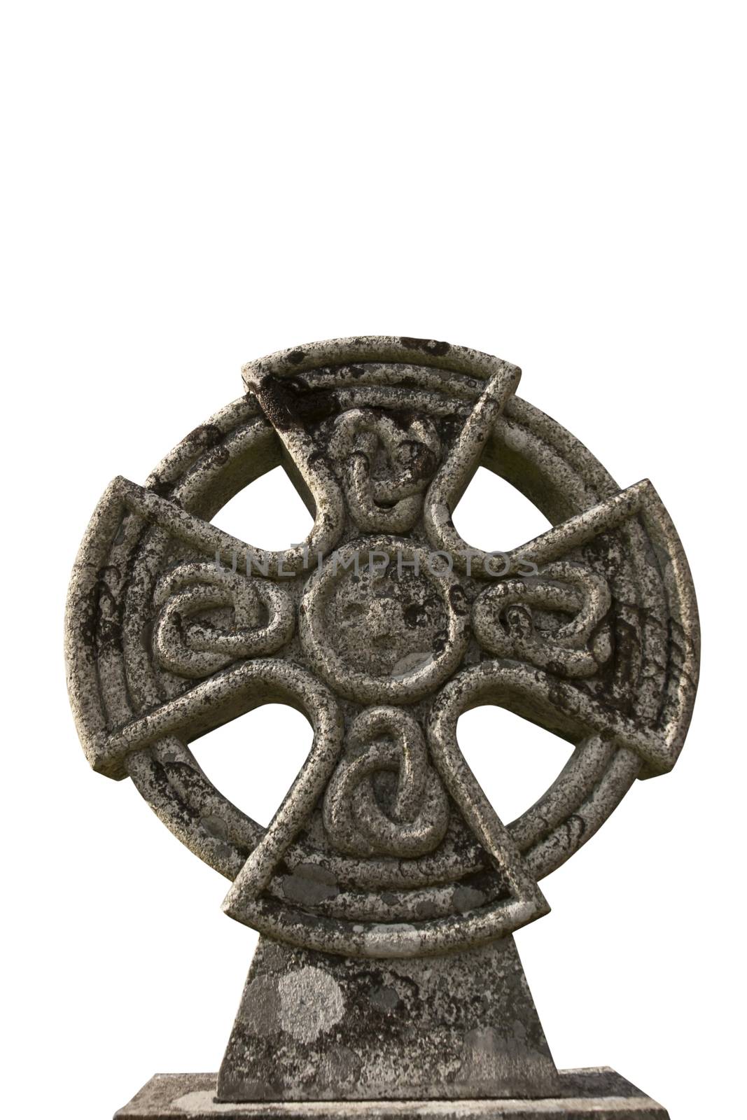 an ancient celtic cross against a white background with a clipping path