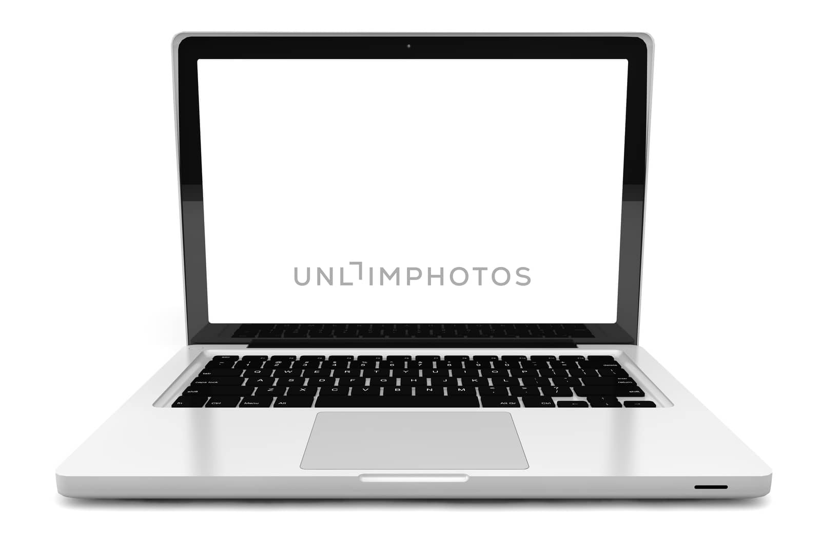 Laptop computer with blank screen isolated on white background