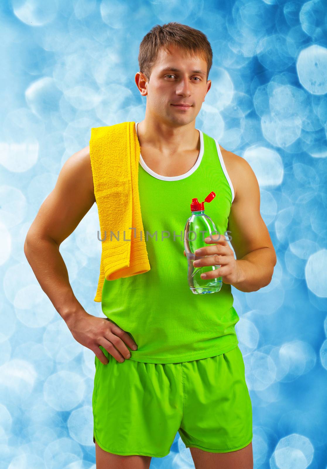sportsman with bottle of water