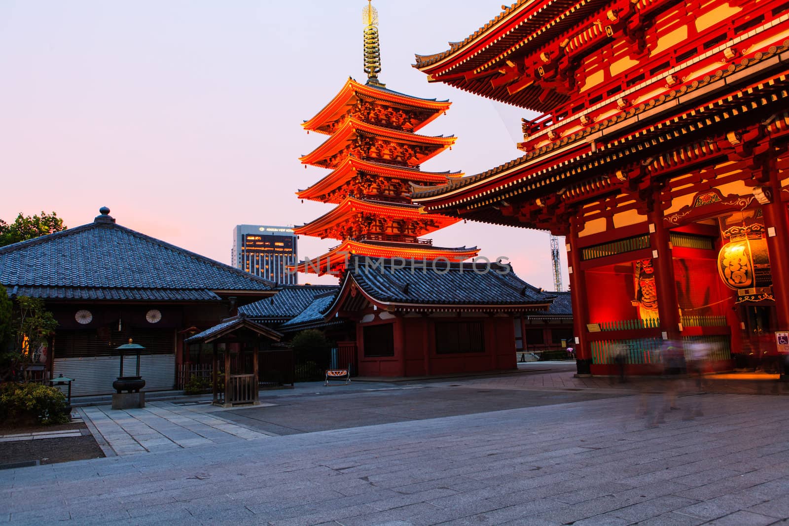 Sensoji-ji Red Japanese Temple in Asakusa, Tokyo, Japan  by thanomphong
