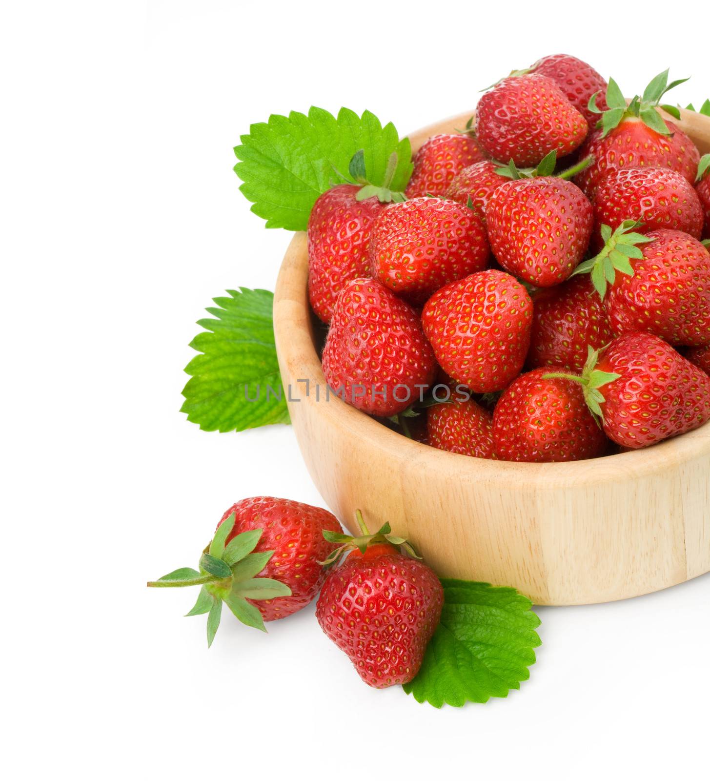 strawberry berry with green leaf  isolated on white background. With clipping path