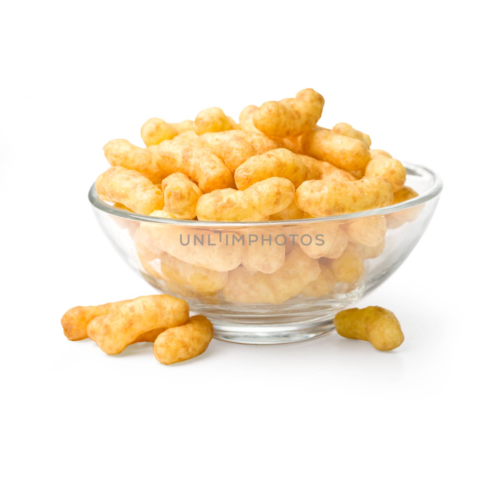 Flips snacks on the plate. With clipping path