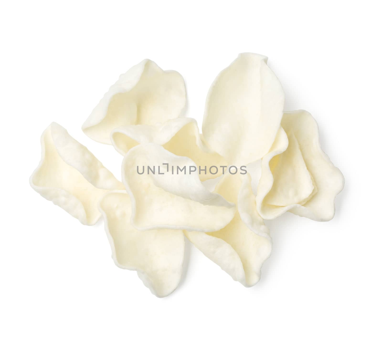  White Potato chips isolated on white, clipping path included