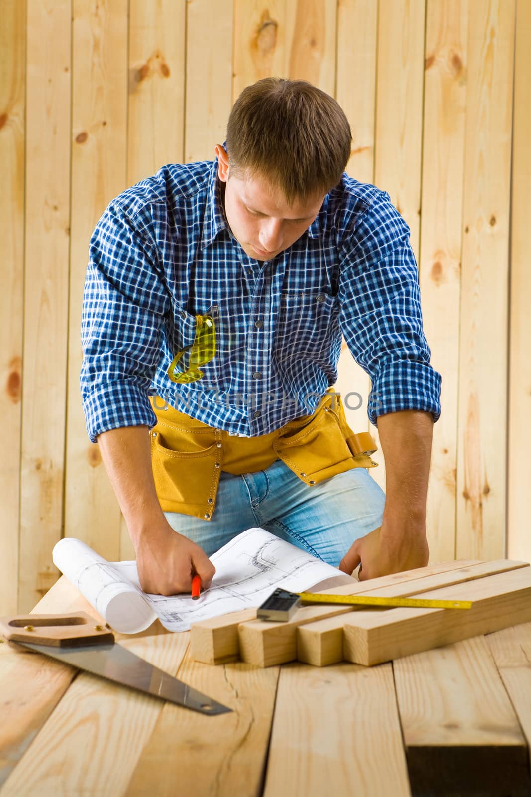 worker near table