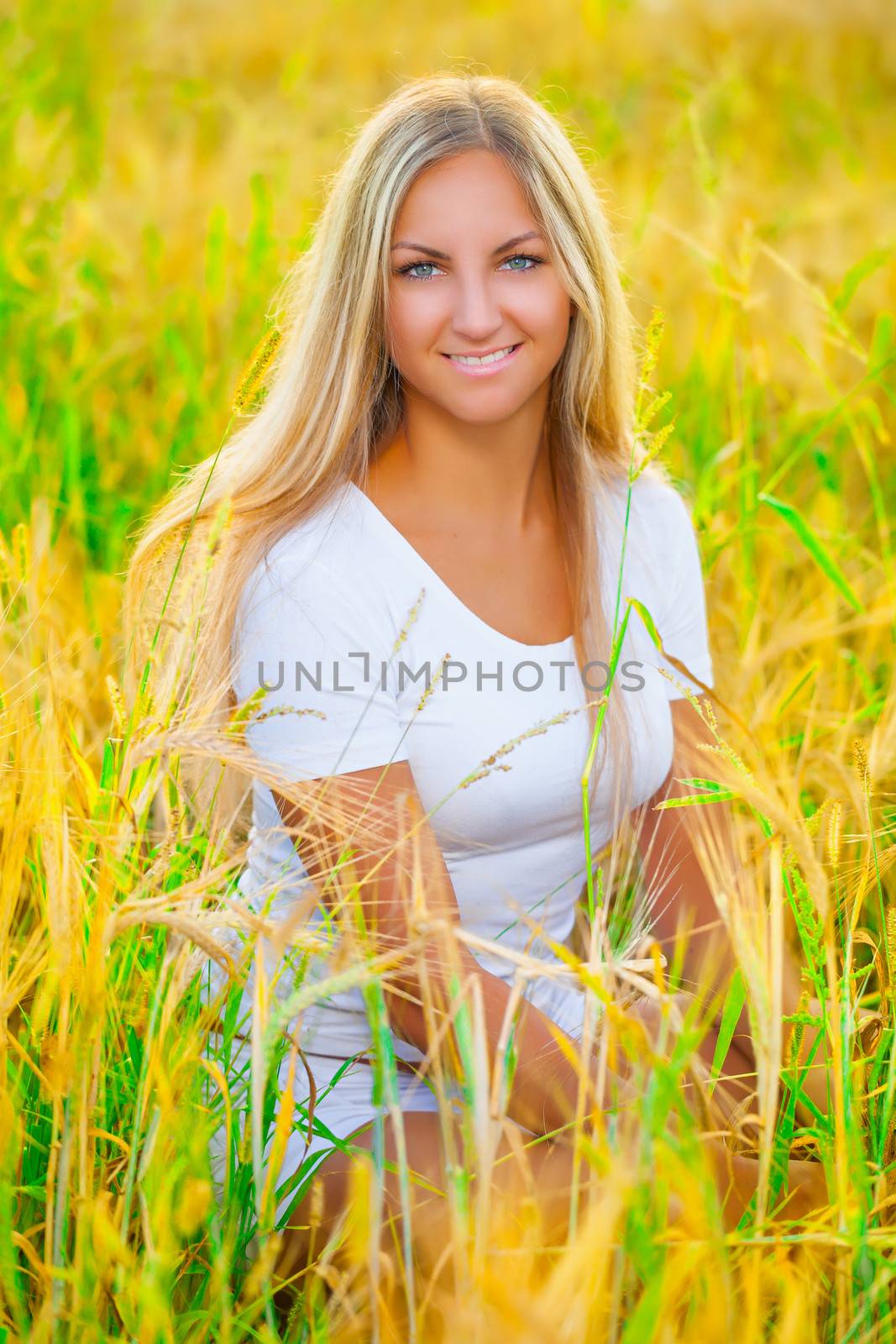 a romantic girl in the field whea