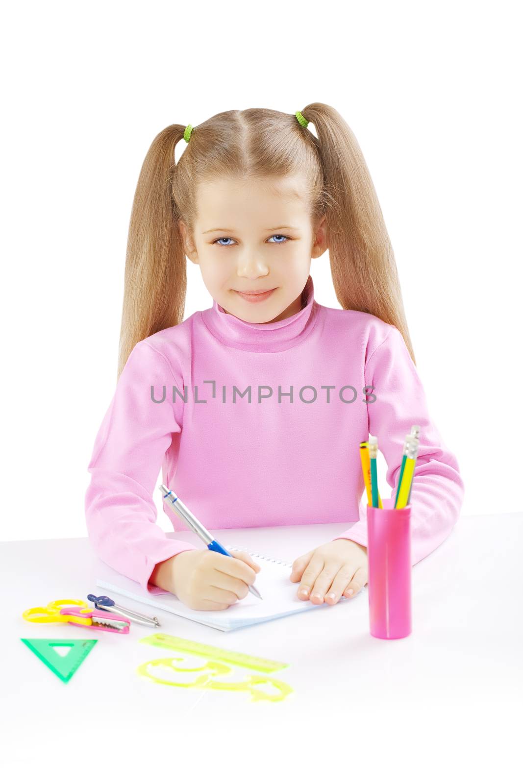 a schoolgirl at table