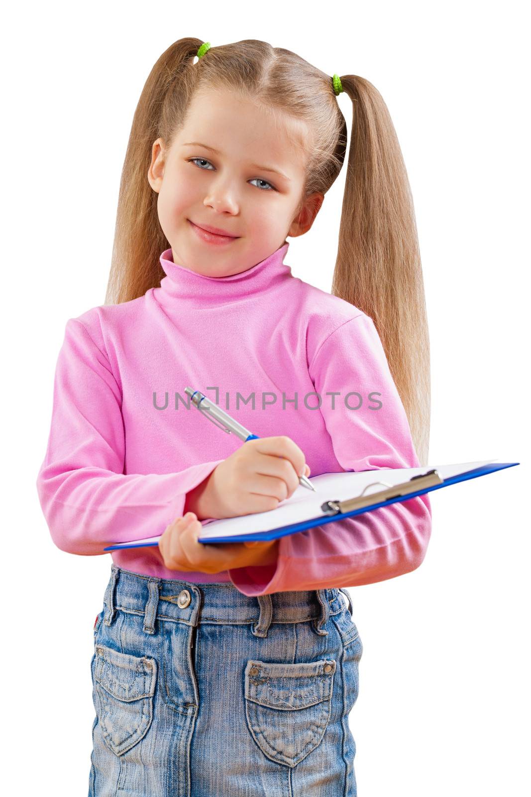 a small girl with clipboard isoalted by mihalec