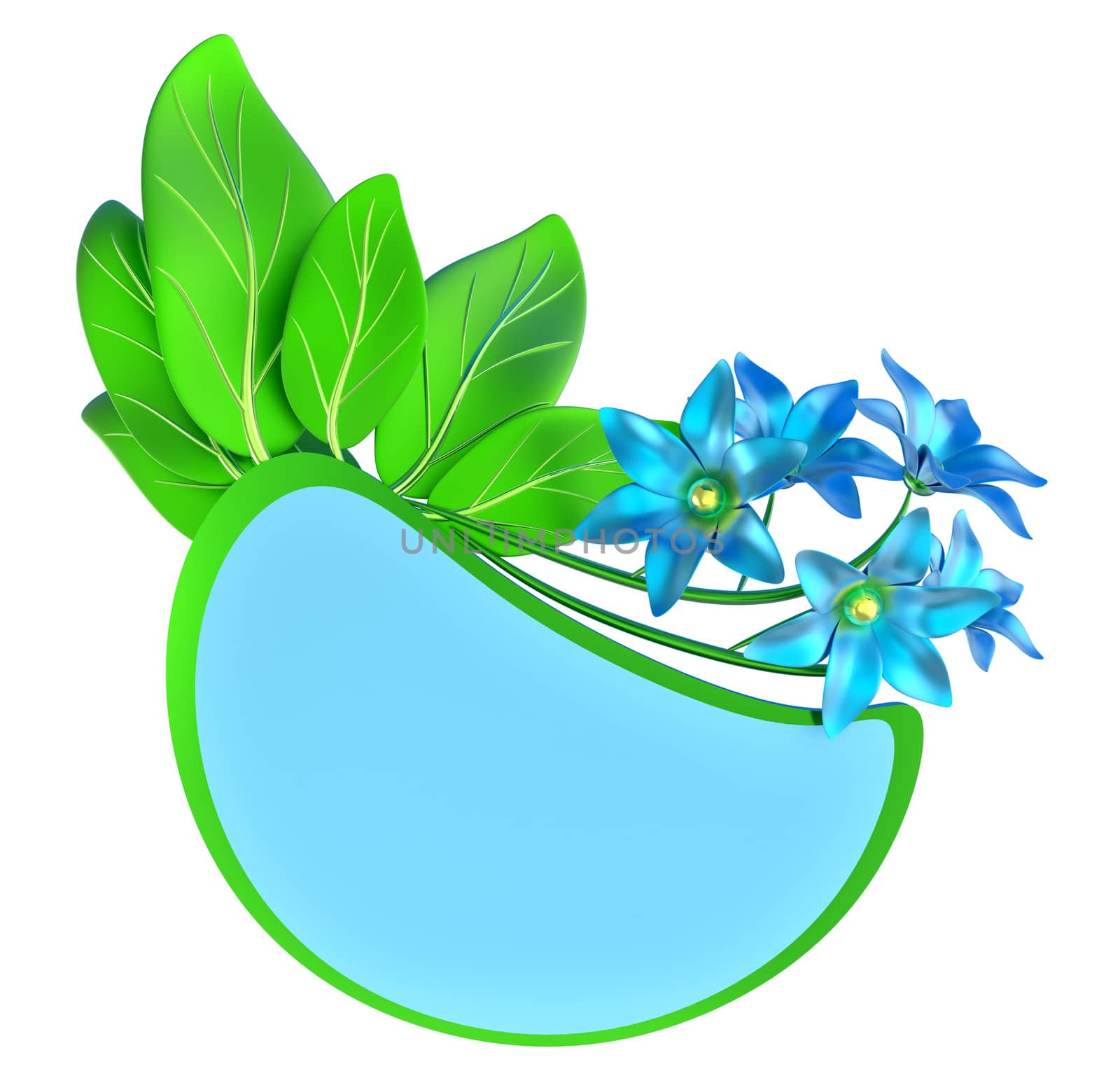 Green and blue form with leafs and flowers