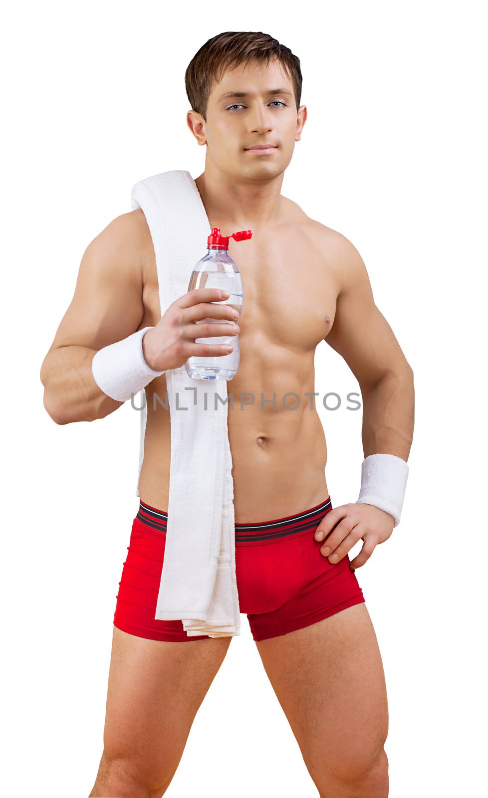 a sportsman with bottle of water isolated