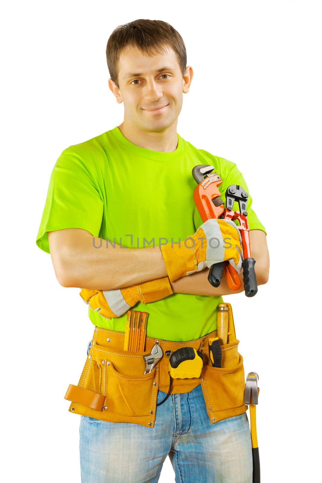 a worker holding tools