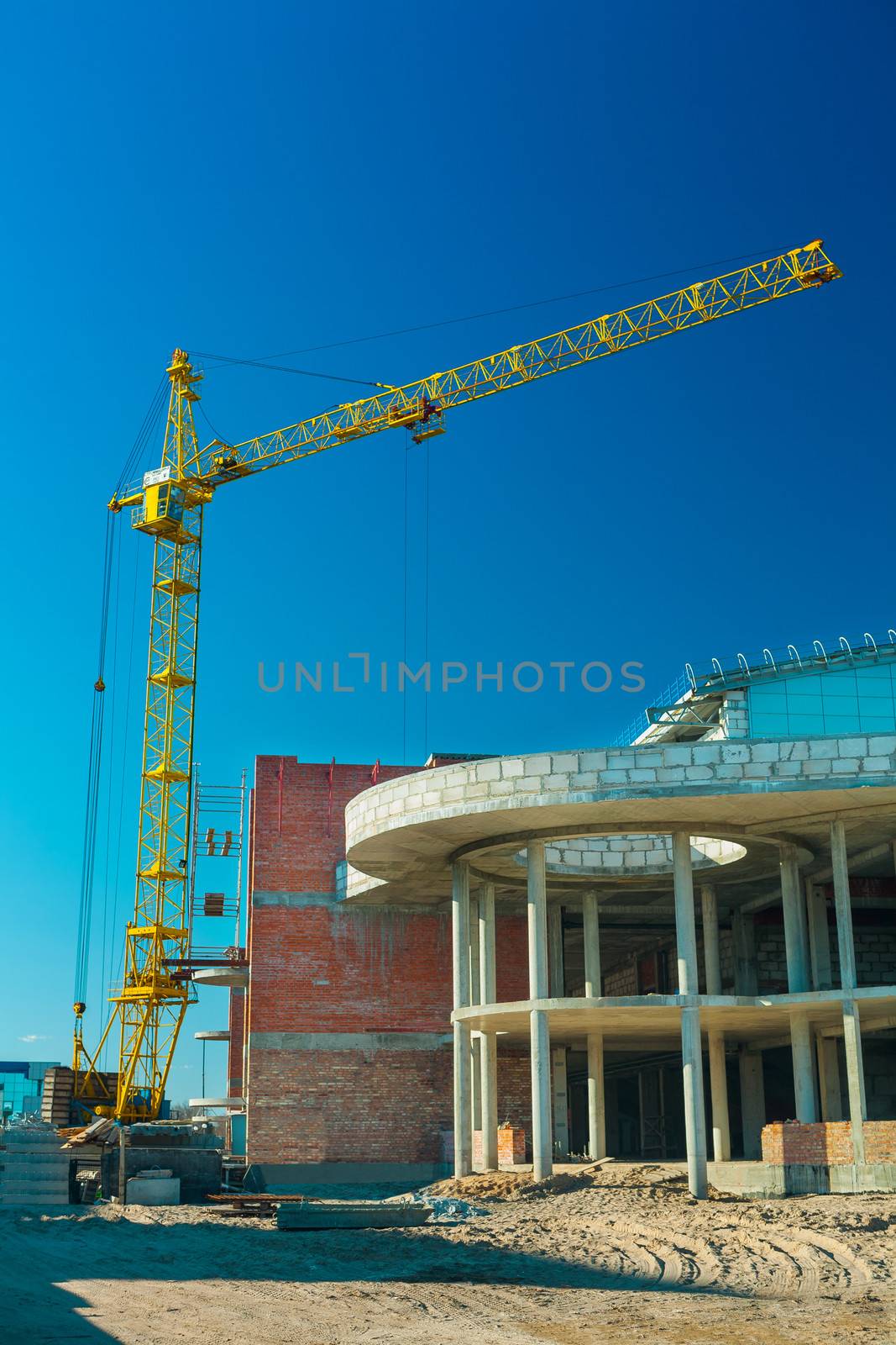 crane in work of construction of a building