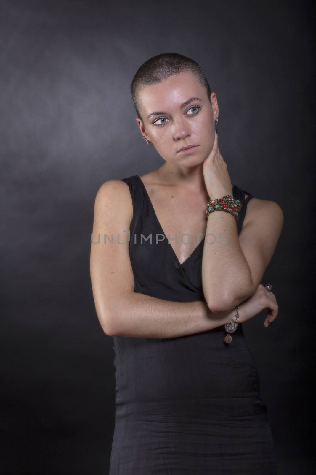 exotic woman with short hair, beauty style portrait